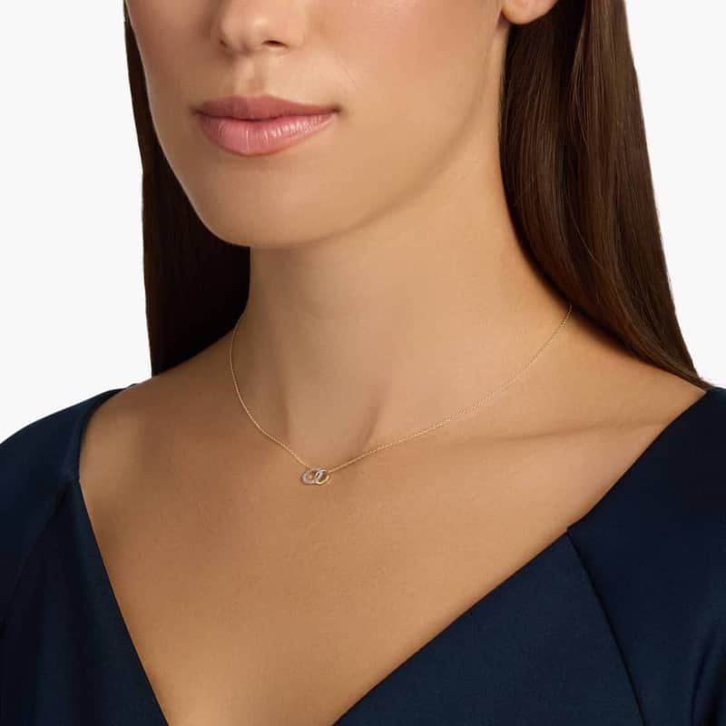 Mini Duet Circle Diamond Necklace in 14k Yellow Gold