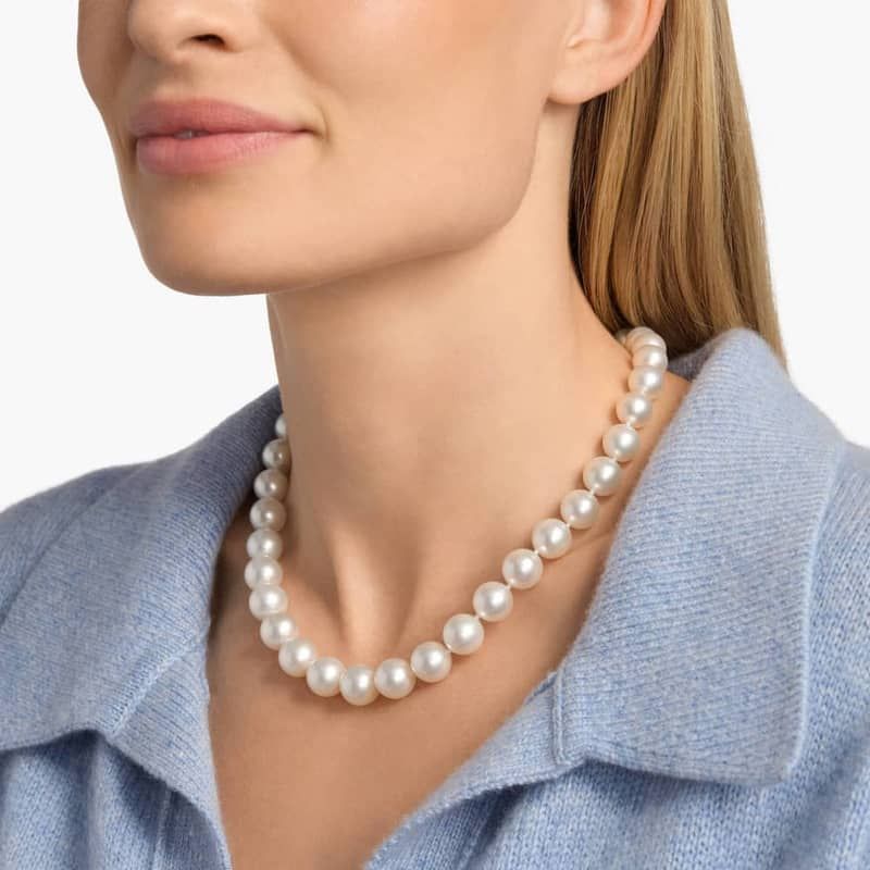 South Sea Cultured Pearl Strand Necklace in 18k White Gold (10-12.2mm)