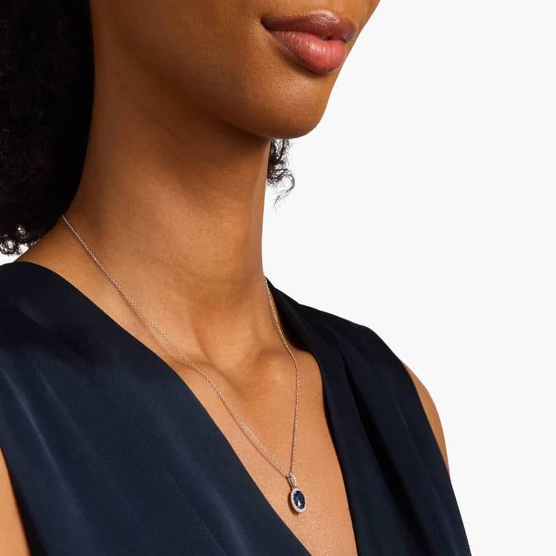 Oval Sapphire and Micropavé Diamond Pendant in 14k White Gold (8x6mm)