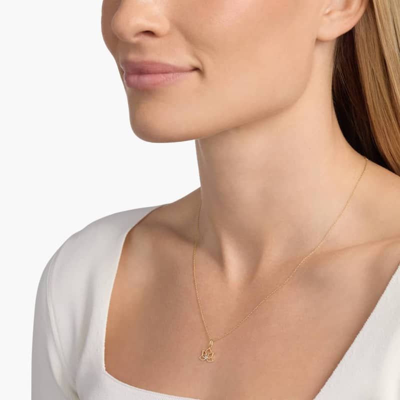 Mini Lotus Diamond Pendant in 14k Yellow Gold