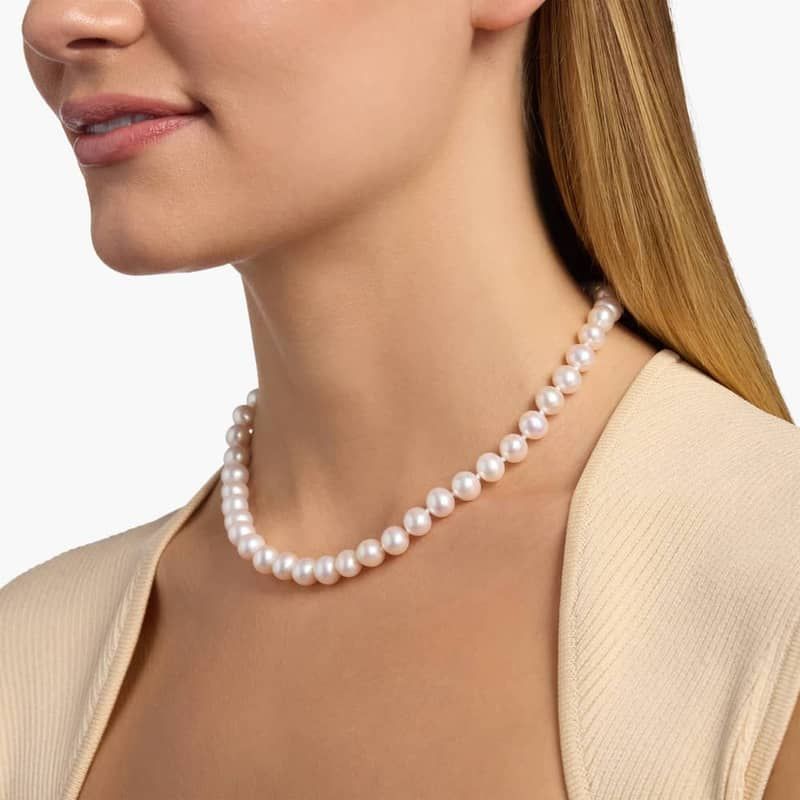 16" Freshwater Cultured Pearl Strand Necklace in 14k White Gold (8.0-8.5mm)