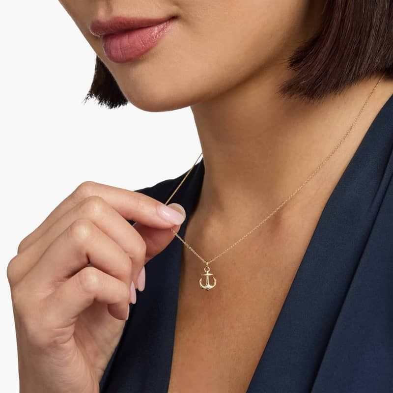 18" Petite Anchor Pendant in 14k Yellow Gold (1 mm)