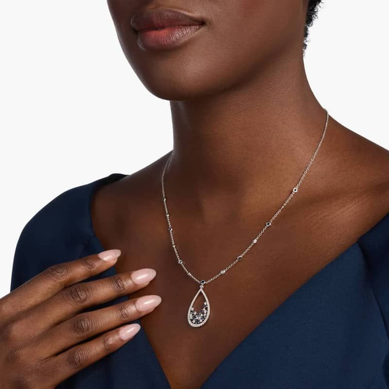 Blue Nile Studio Something Blue, Sapphire & Diamond Floral Teardrop Necklace in 18k White Gold