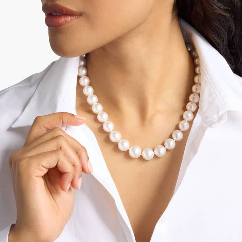 Extraordinary Collection: White South Sea Cultured Pearl Strand with Cage Clasp in 18k White Gold (11-13.9)