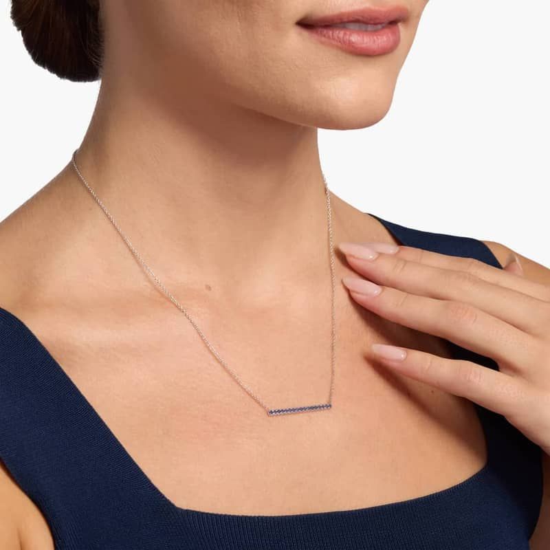 Sapphire Pavé Bar Necklace in 14k White Gold (1.5mm)