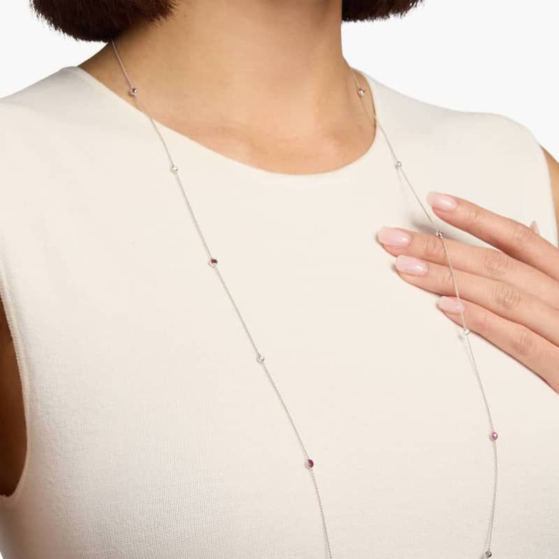 Petite Stationed Ruby and Diamond Necklace in 14k White Gold (36")