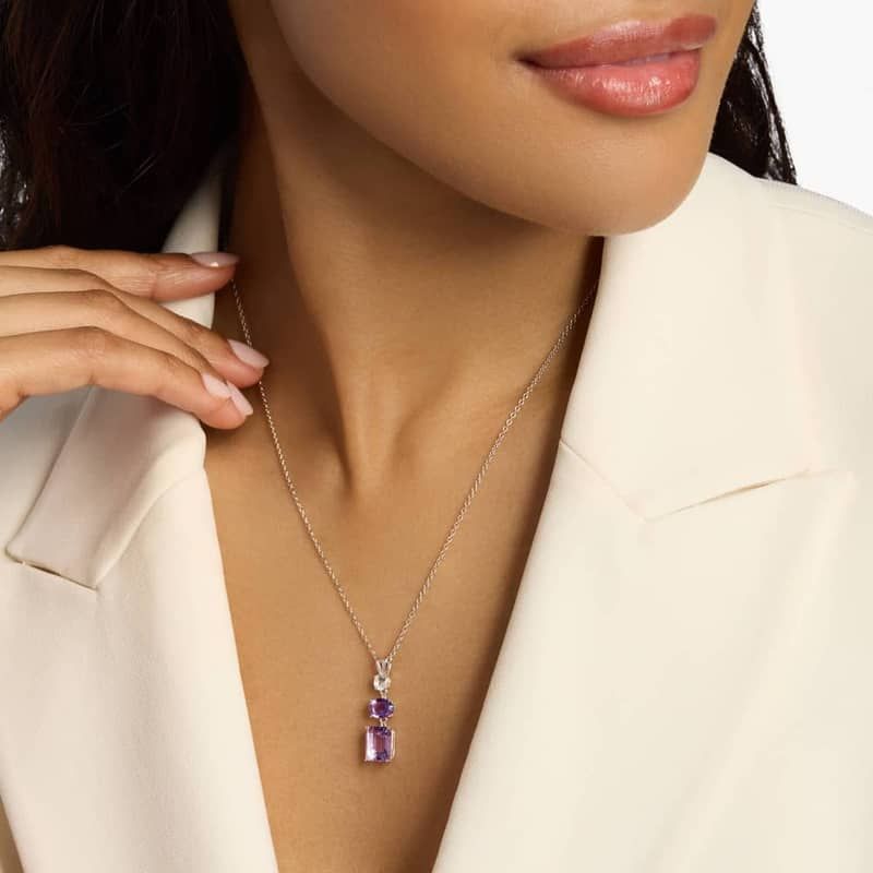 Amethyst, Rose de France Amethyst and White Sapphire Tower Pendant in Sterling Silver