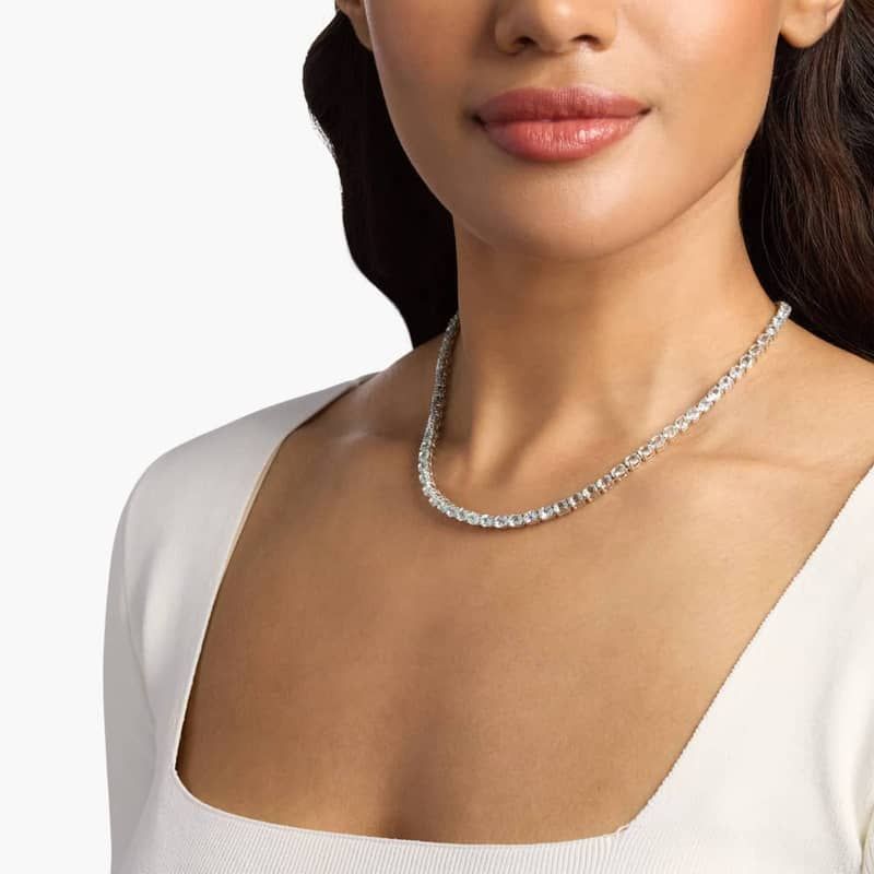 Oval Aquamarine Eternity Necklace in Sterling Silver (5x4mm)
