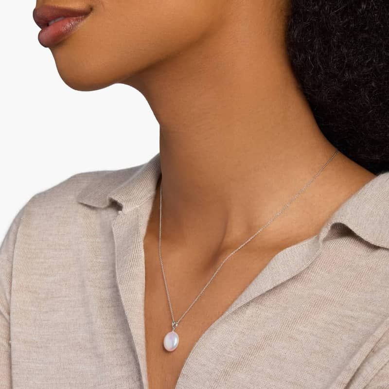 Freshwater Cultured Pearl Coin Pendant in Sterling Silver (12mm)