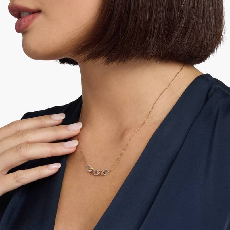 Two-Tone Diamond Link Bar Necklace in 14k White and Rose Gold (1/6 ct. tw.)