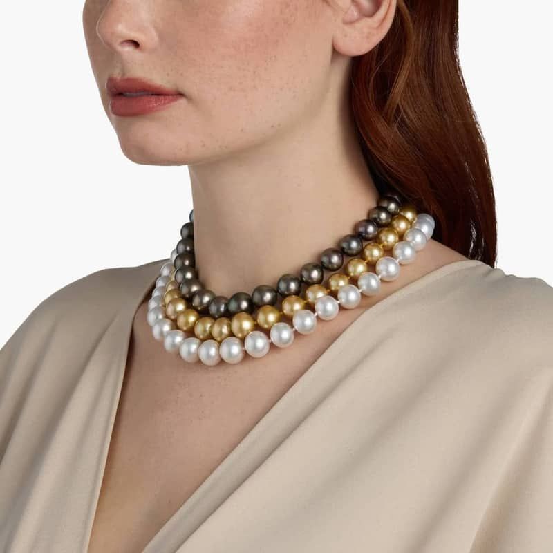 Extraordinary Collection: South Sea and Tahitian Multi-Strand Pearl Necklace in 18k White Gold