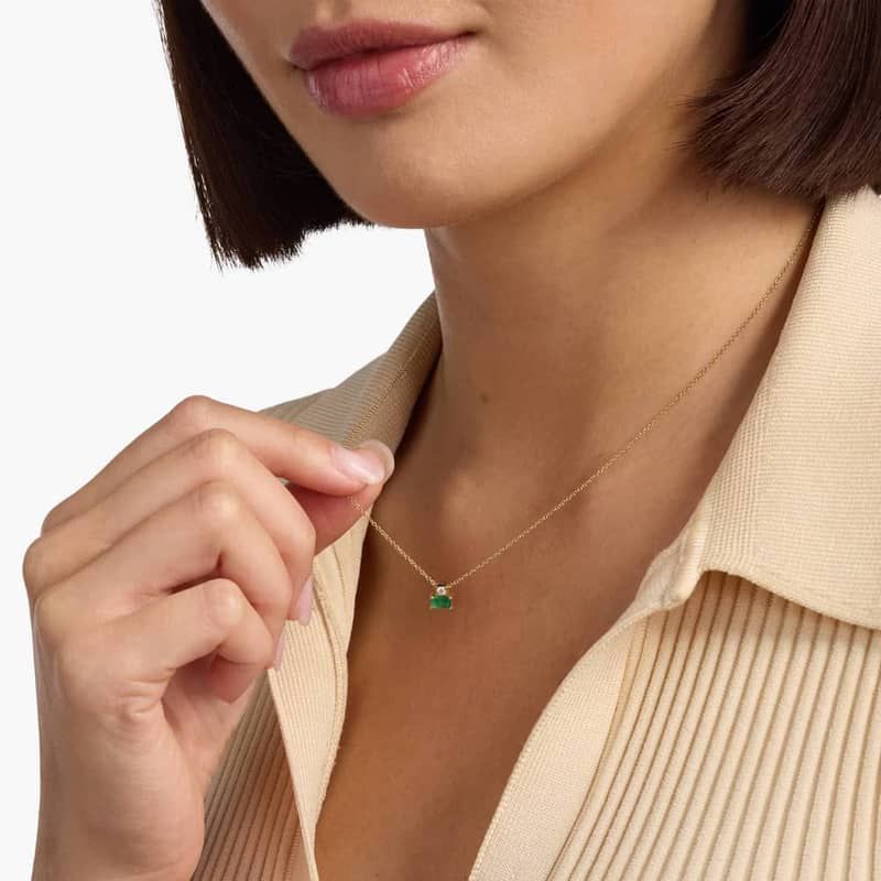 Emerald and Diamond Solitaire Pendant in 14k Yellow Gold