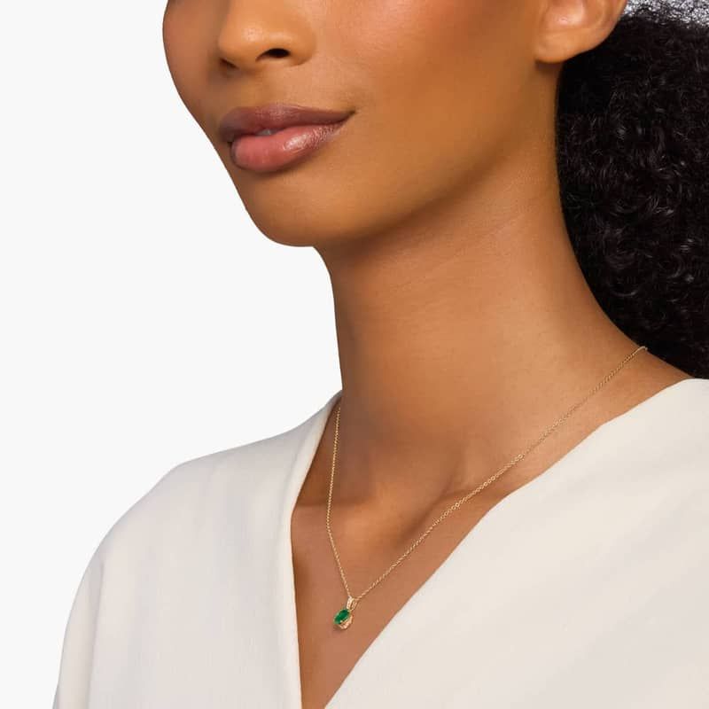 Oval Emerald and Diamond Pendant in 14k Yellow Gold