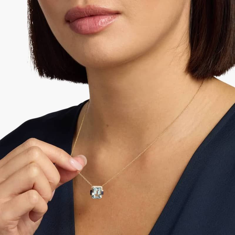 Aquamarine and Sapphire Octagon Pendant in 14k Yellow Gold
