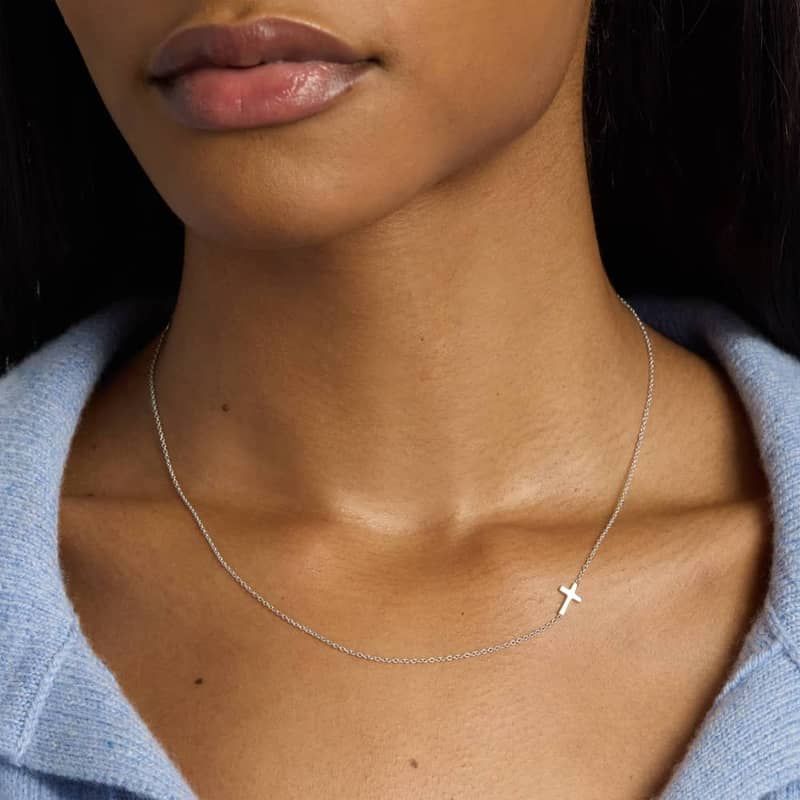 18" Sideways Cross Necklace in 14k White Gold (1.2 mm)