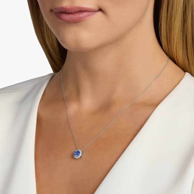 Tanzanite and Diamond Halo Pendant in 14k White Gold (7mm)