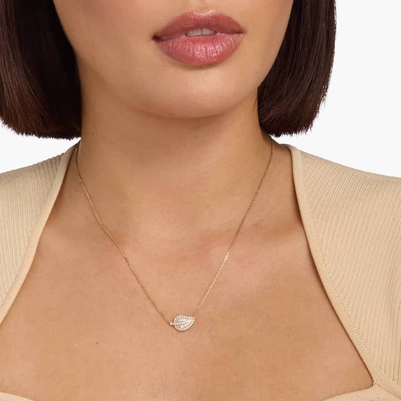 Round and Baguette Leaf Pendant in 14k Yellow Gold (1/2 ct. tw.)