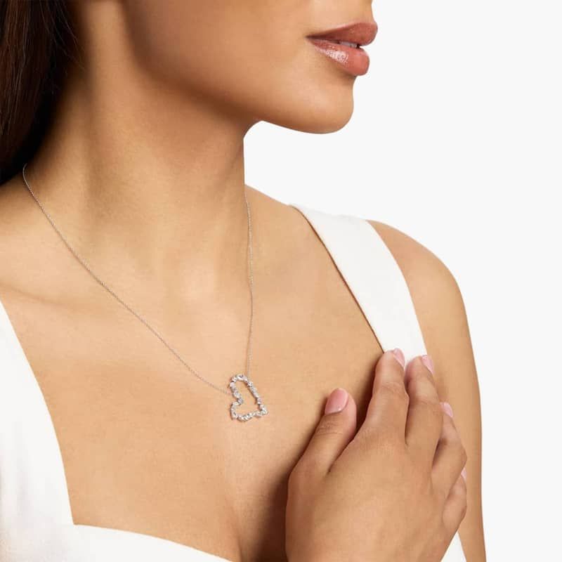 Fancy Shape Diamond Heart Necklace in 14k White Gold (1 5/8 ct. tw.)