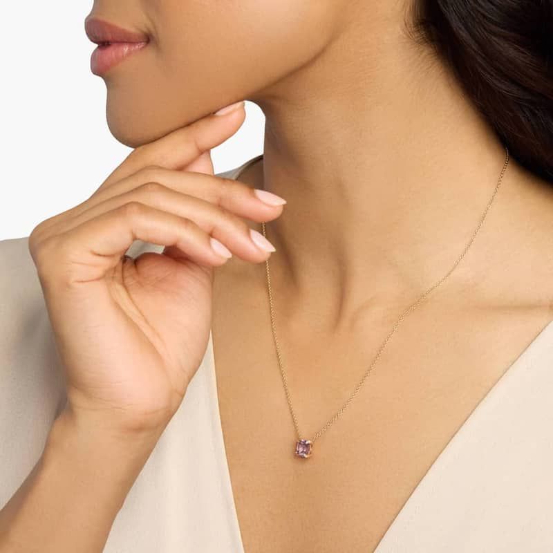 Cushion Cut Rose de France and Diamond Accent Pendant in 14k Yellow Gold (7mm)