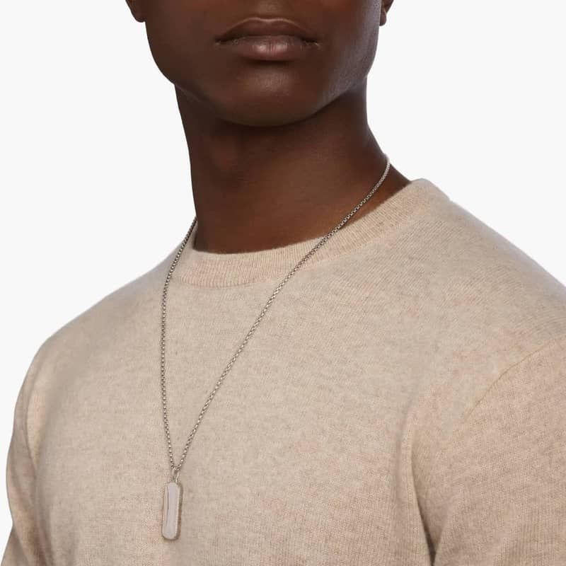 Men's Diamond Border Dog Tag Pendant in 14k White Gold (1/3 ct. tw.)