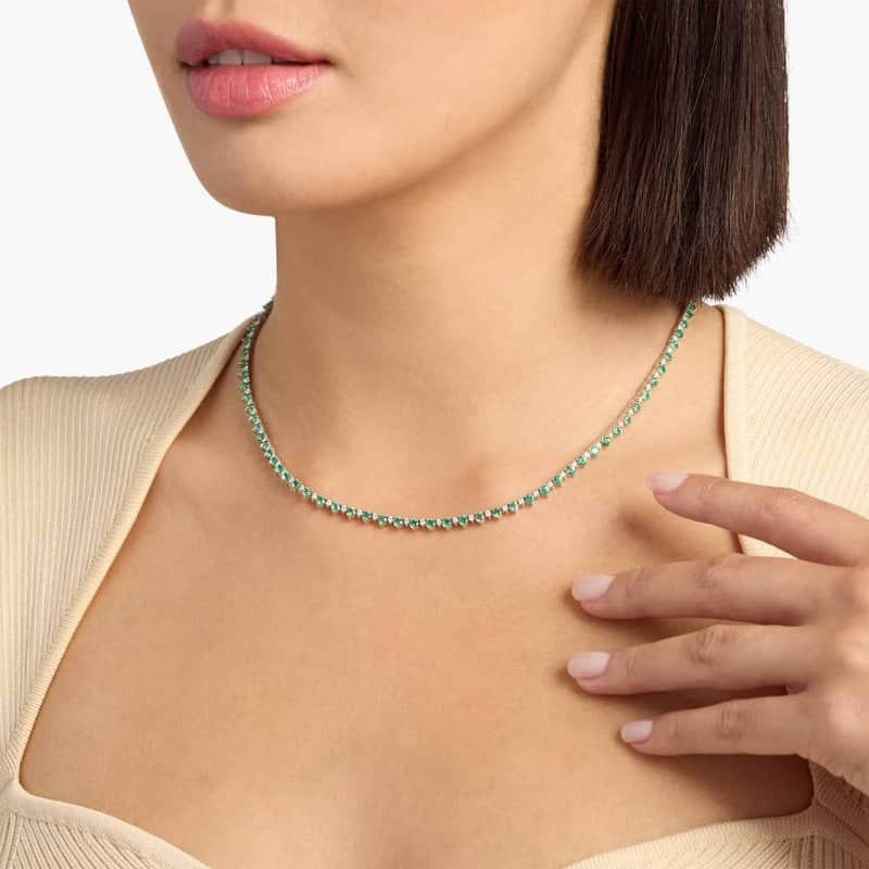 Emerald and Diamond Alternating Size Eternity Necklace in 14k White Gold (2.5mm)