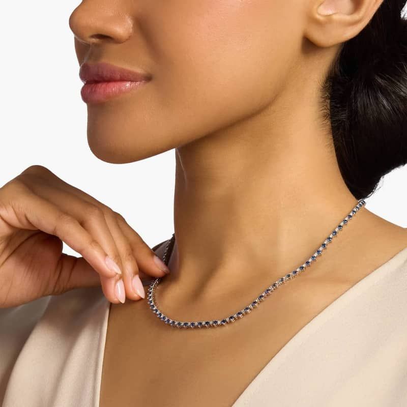 Sapphire and Diamond Alternating Size Eternity Necklace in 14k White Gold (2.5mm)