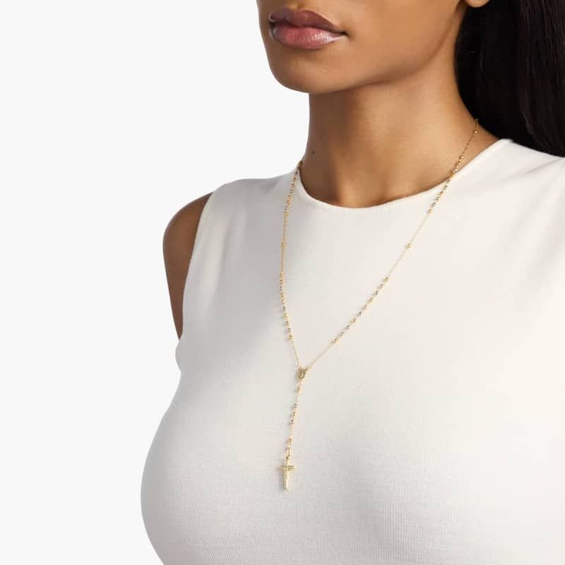 24" Polished Rosary Necklace in 14k Yellow, White, and Rose Gold
