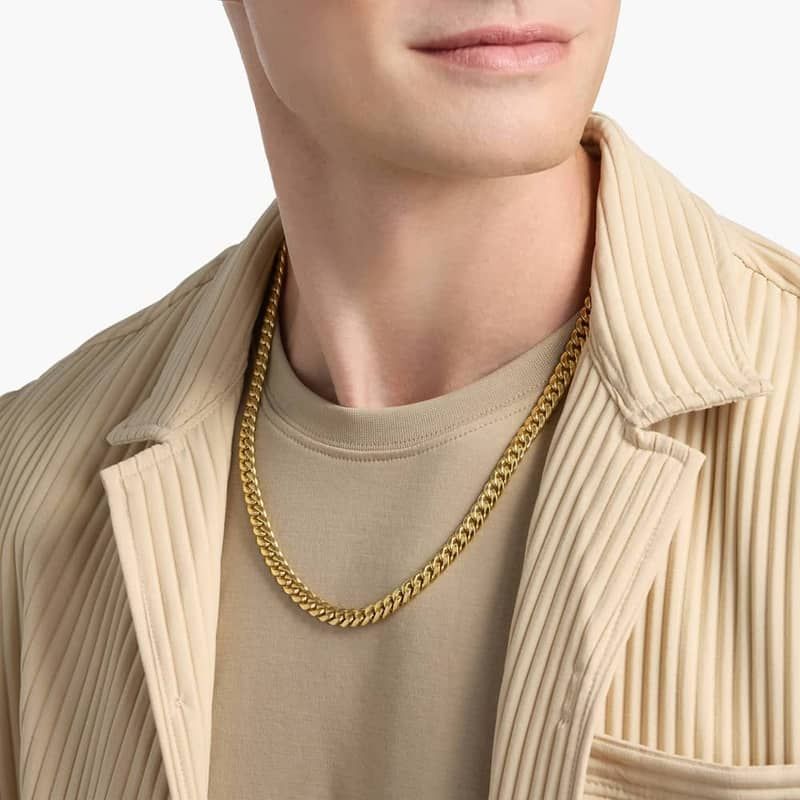 24" Men's Semi-Solid Miami Cuban Chain in 14K Yellow Gold (7.3 mm)