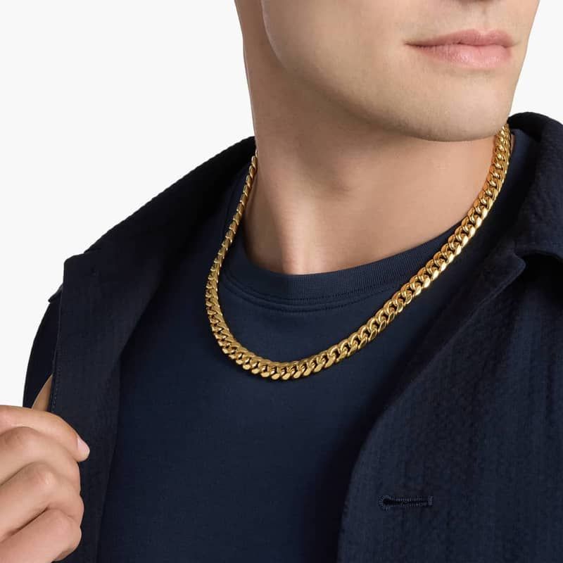 22" Men's Semi-Solid Miami Cuban Chain in 14k Yellow Gold (9.3 mm)