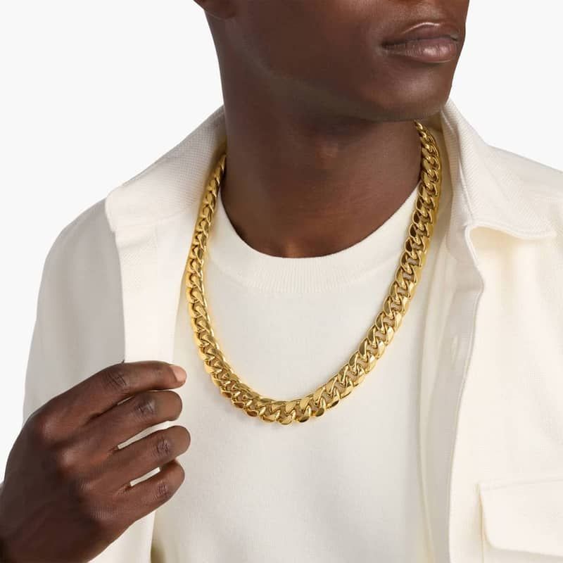24" Men's Semi-Solid Miami Cuban Chain in 14k Yellow Gold (15 mm)