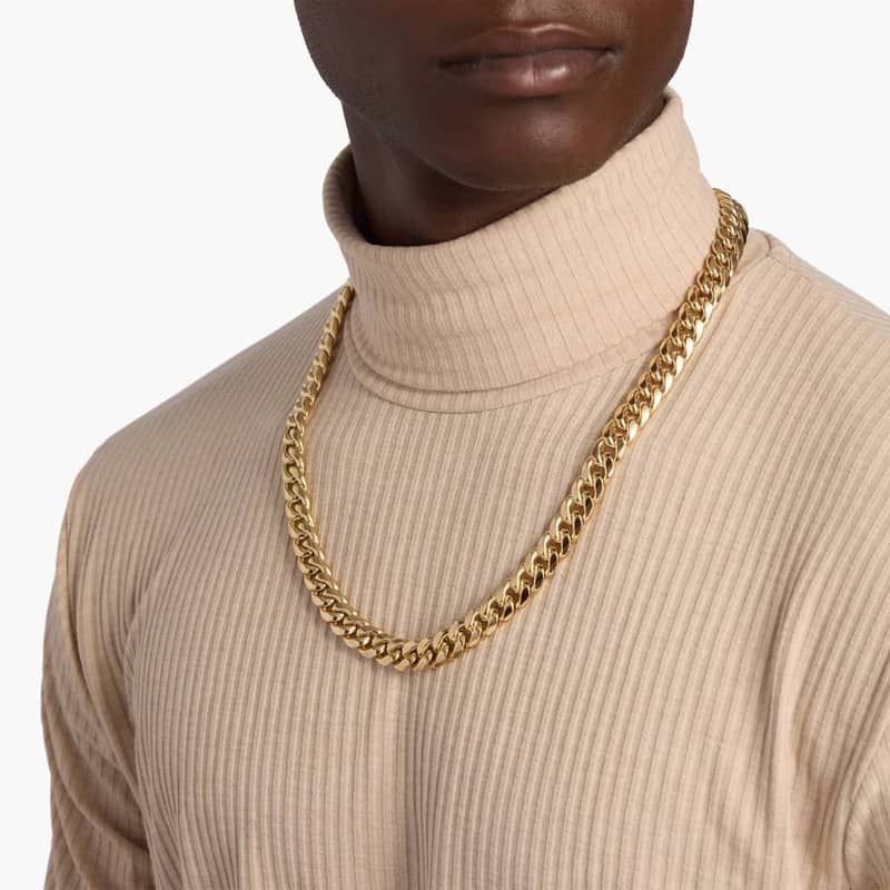 24" Men's Semi-Solid Miami Cuban Chain in 14k Yellow Gold (11 mm)