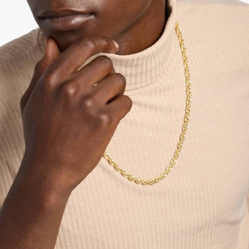24" Men's Solid Diamond Cut Rope Necklace in 14k Yellow Gold (6 mm)
