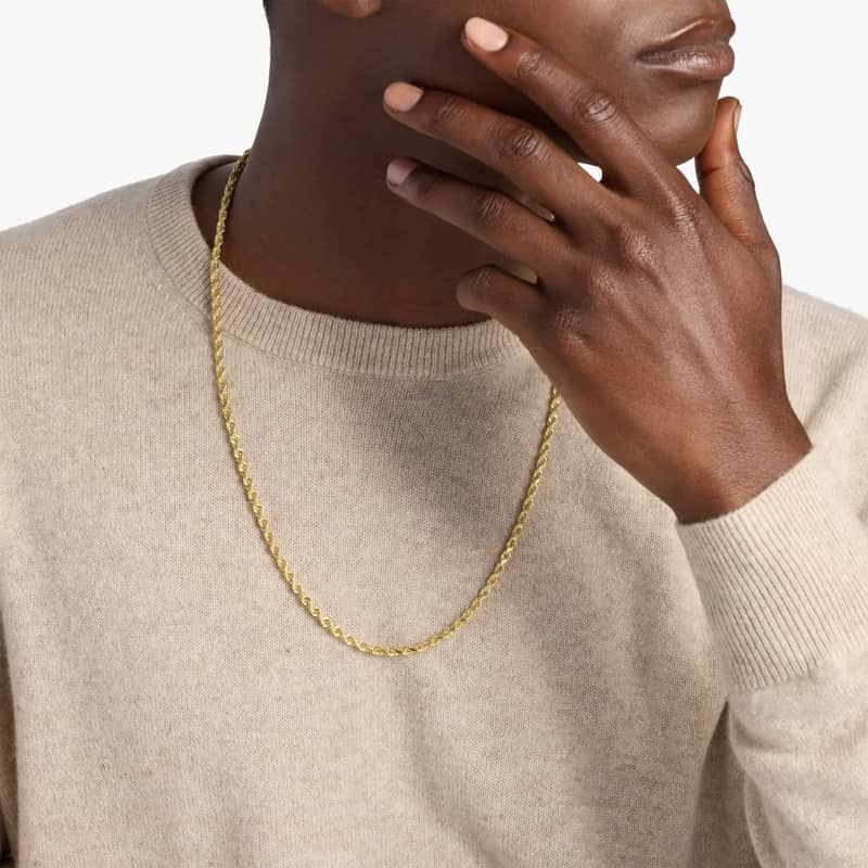 24" Men's Diamond Cut Rope Necklace in 14k Yellow Gold (4mm)