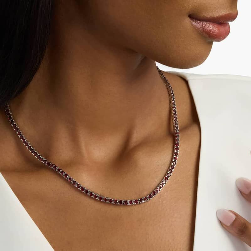 Garnet Eternity Necklace in Sterling Silver (3mm)