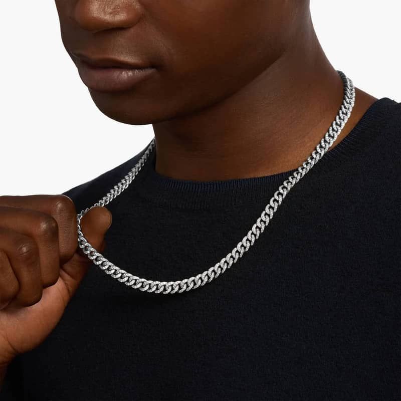Men's Diamond Link Necklace in 14k White Gold (9 5/8 ct. tw.)