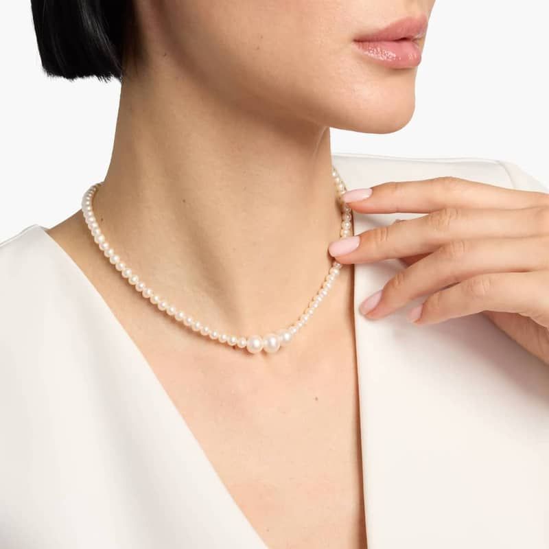 Dual Sized Freshwater Pearl Strand Necklace in 14k Yellow Gold