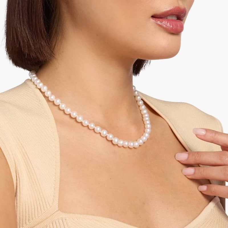 18" Freshwater Cultured Pearl Strand Necklace in 14k White Gold (7.0-7.5mm)