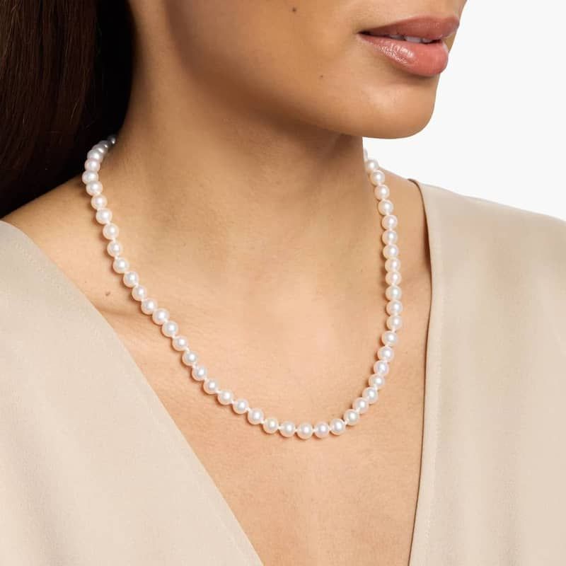 20" Freshwater Cultured Pearl Strand Necklace in 14k White Gold (7.0-7.5mm)