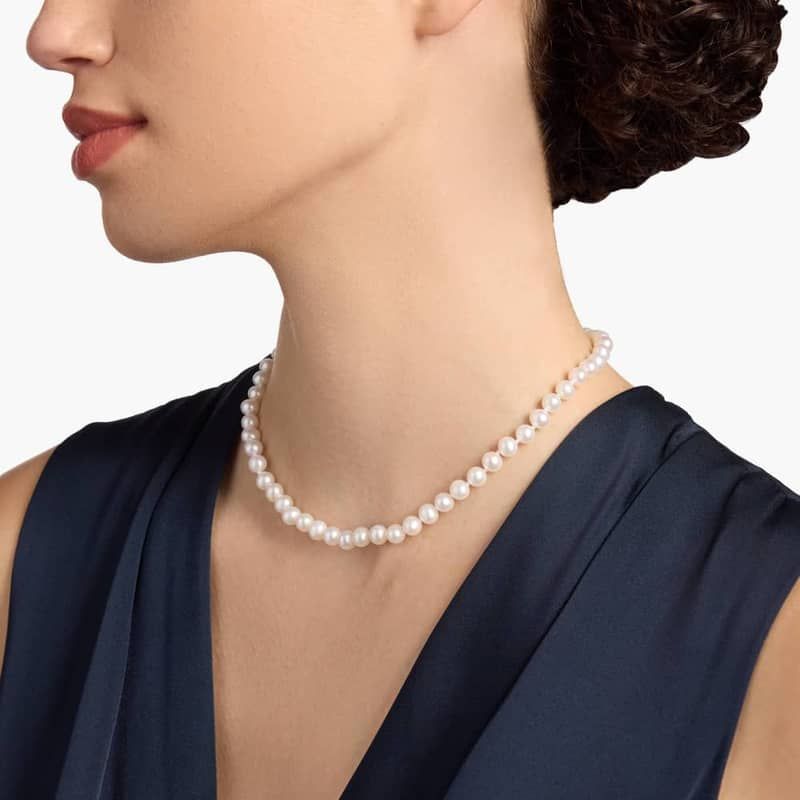 16" Freshwater Cultured Pearl Strand Necklace in 14k White Gold (6-6.5mm)