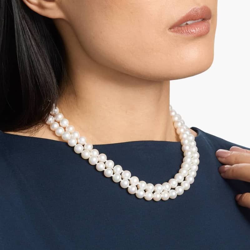 36" Freshwater Cultured Pearl Strand Necklace in 14k White Gold (8.0-8.5mm)
