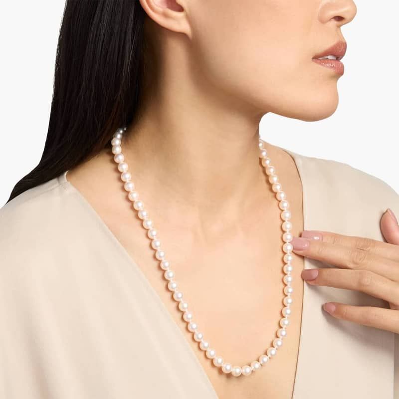 24" Classic Akoya Cultured Pearl Strand Necklace in 18k Yellow Gold (8.0-8.5mm)