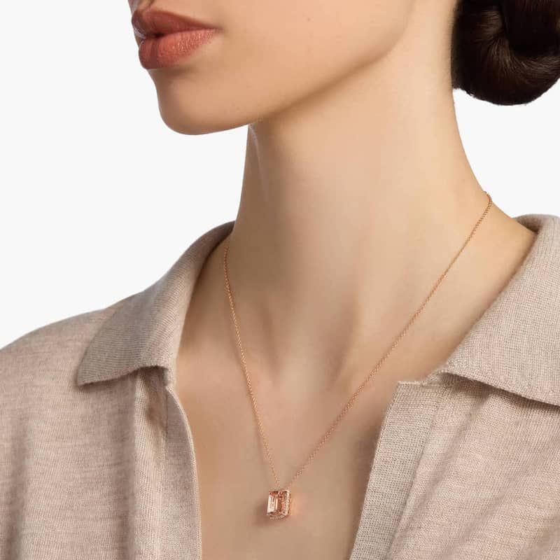 Emerald Cut Morganite Pendant in 14K Rose Gold