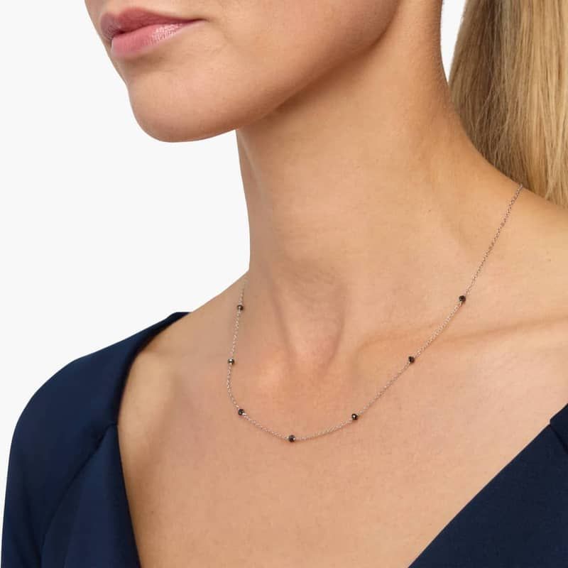 Black Diamond Bead Necklace in Sterling Silver (1 Ct. Tw.)