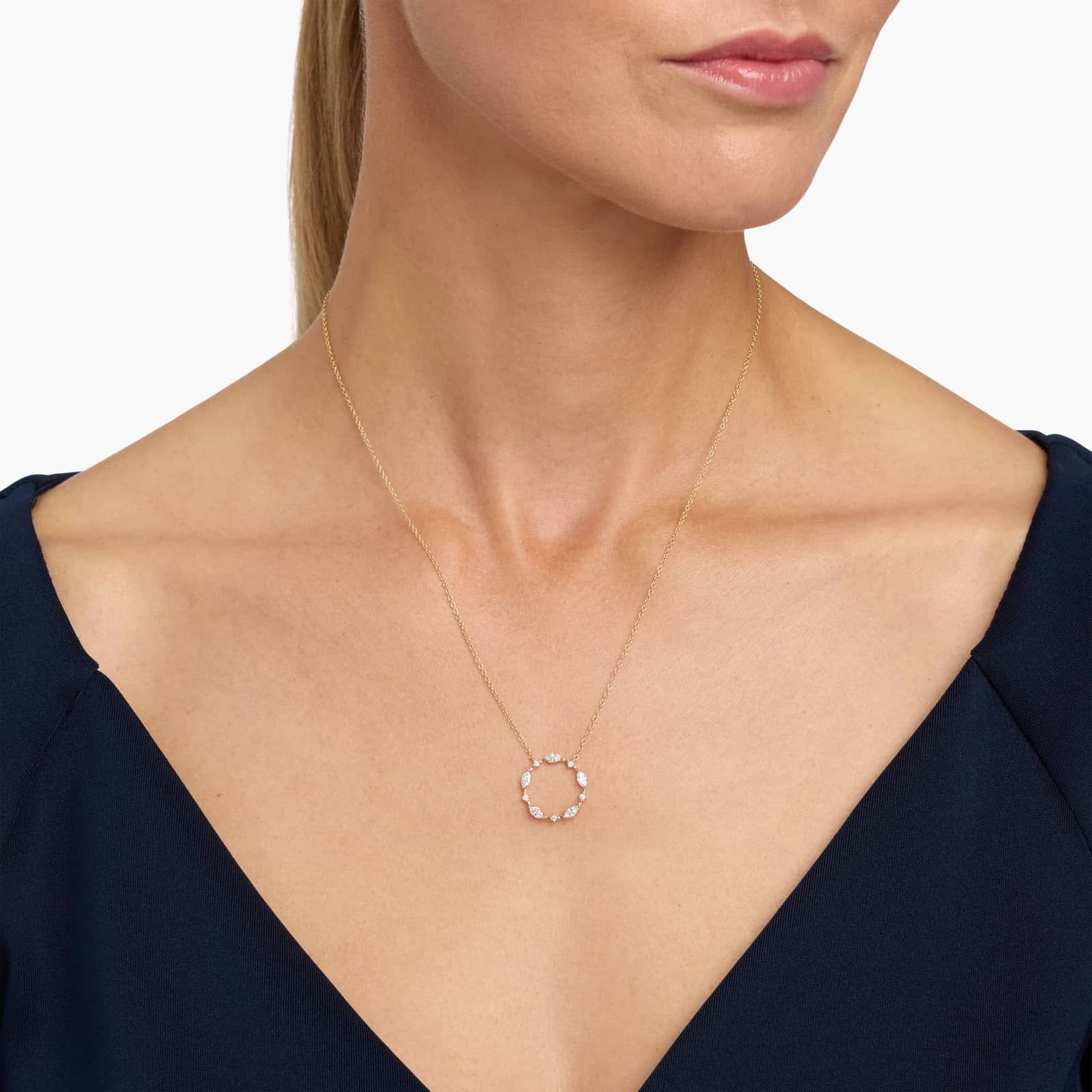Marquise and Round Alternating Diamond Circle Necklace in 14K Yellow Gold