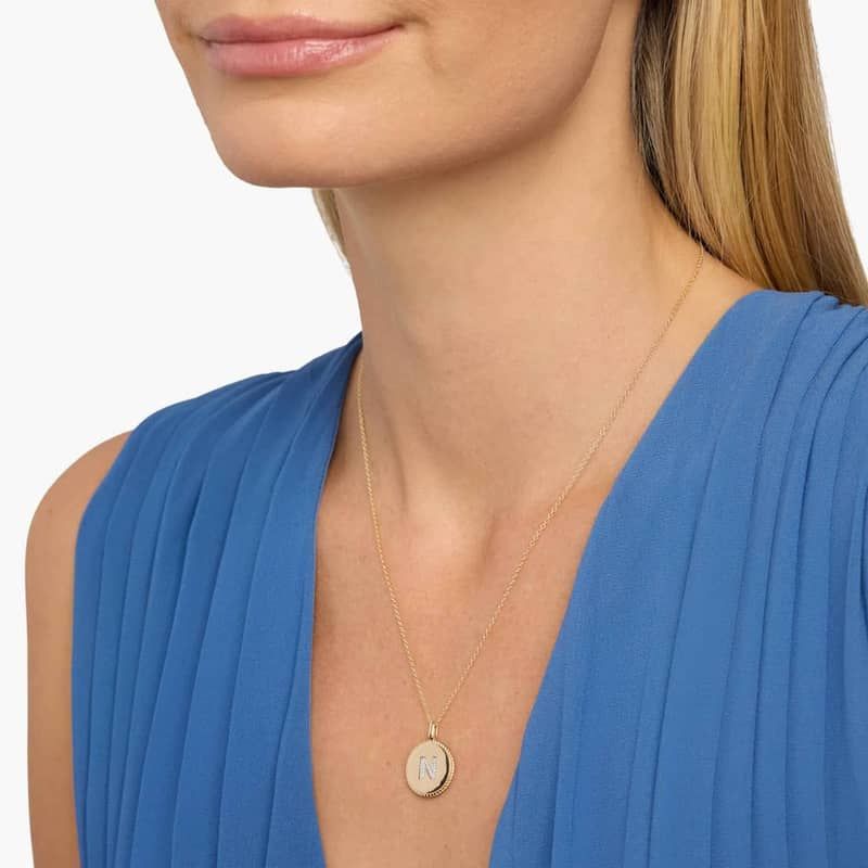 Pavé Diamond  Letter N Initial Pendant in 14K Yellow Gold
