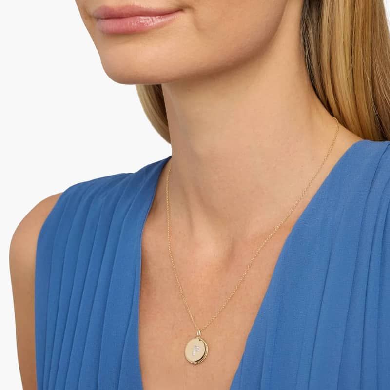 Pavé Diamond Letter P Initial Pendant in 14K Yellow Gold