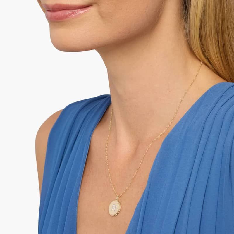 Pavé Diamond Letter R Initial Pendant in 14K Yellow Gold