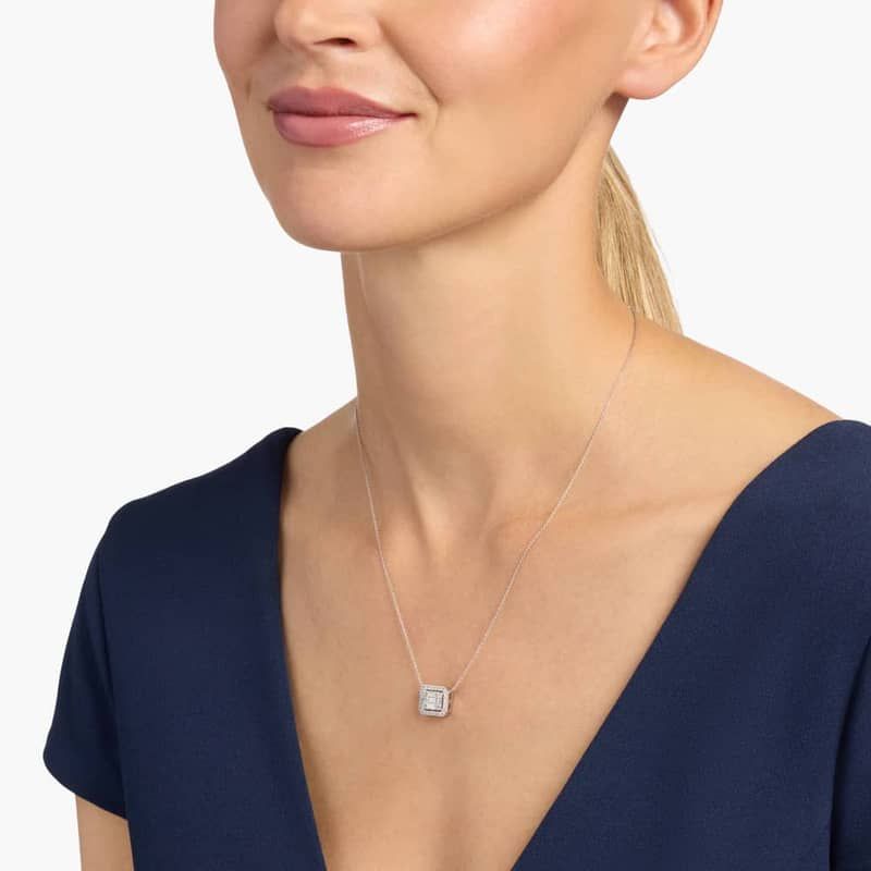 Diamond Halo Composite Necklace In 14K White Gold (3/4 Ct. Tw.)