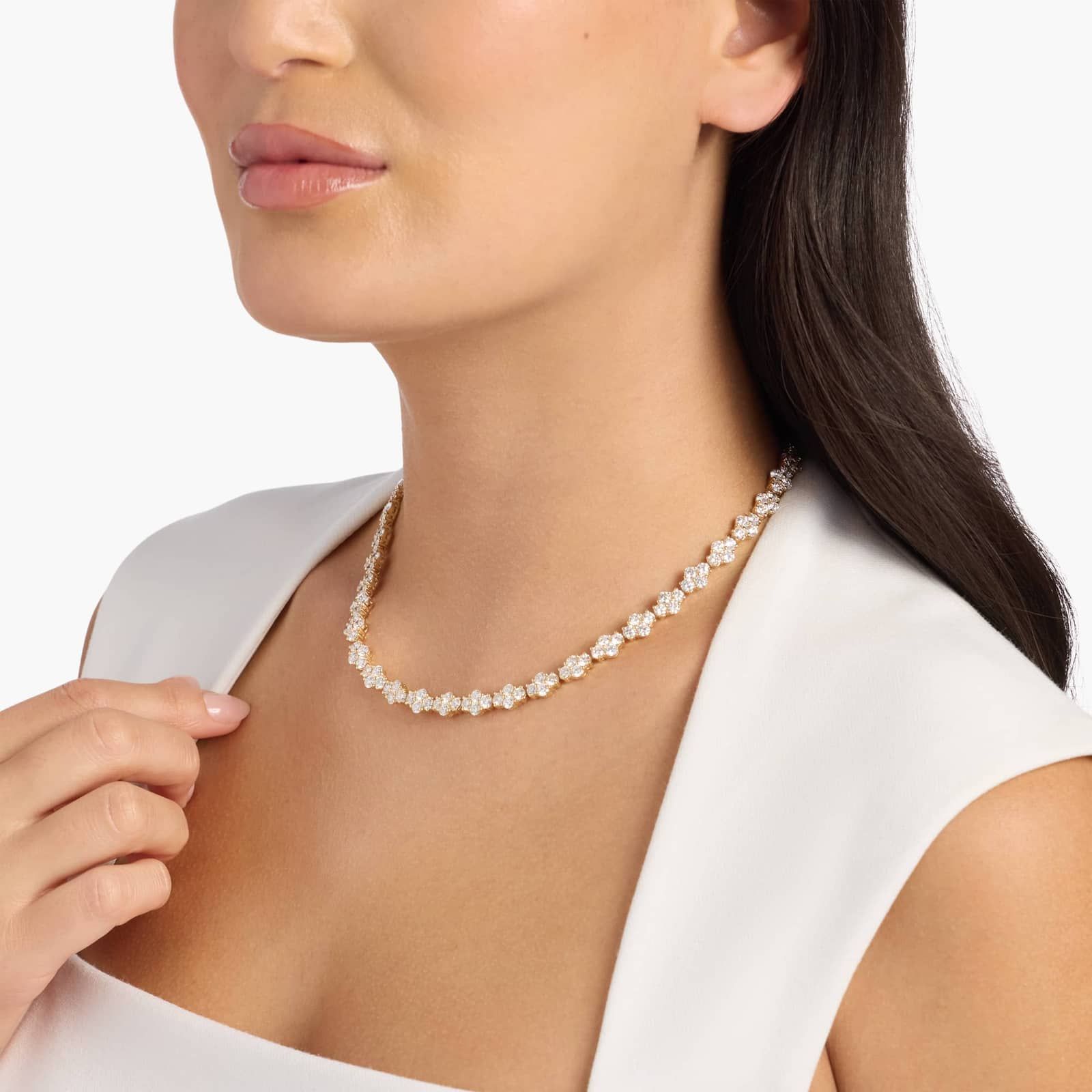 Diamond Cluster Fashion Eternity Necklace in 14k White Gold (24 Ct. Tw.)