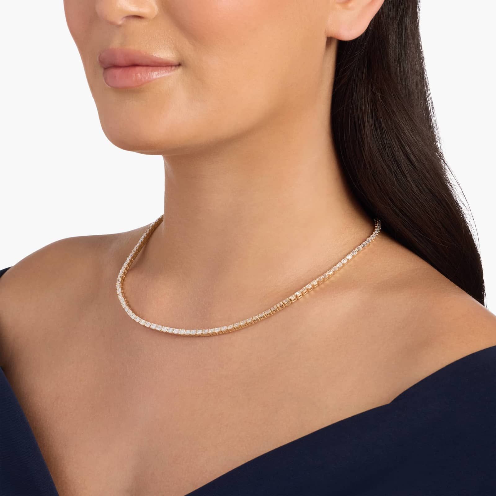 East-West Emerald Cut Diamond Eternity Necklace in 14k White Gold (13 2/3 Ct. Tw.)